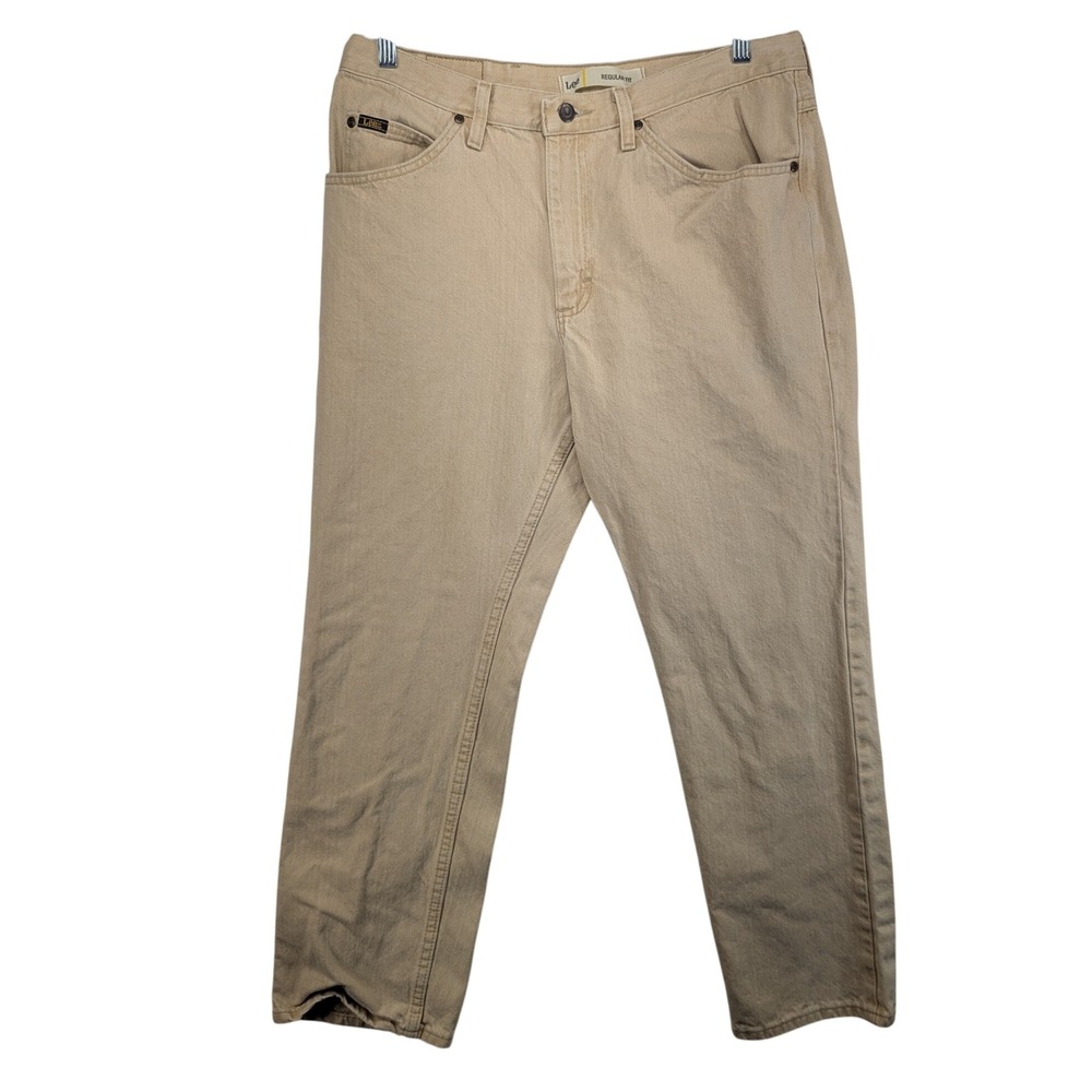 Lee Regular Fit Mens Jeans 36x29 Tan Khaki Denim Straight Leg 100% Cotton